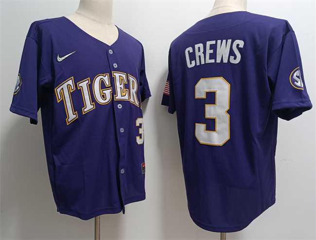 Men%27s LSU Tigers #3 ylan Crews Purple 2023 Stitched Baseball Jersey Dzhi->iowa hawkeyes->NCAA Jersey